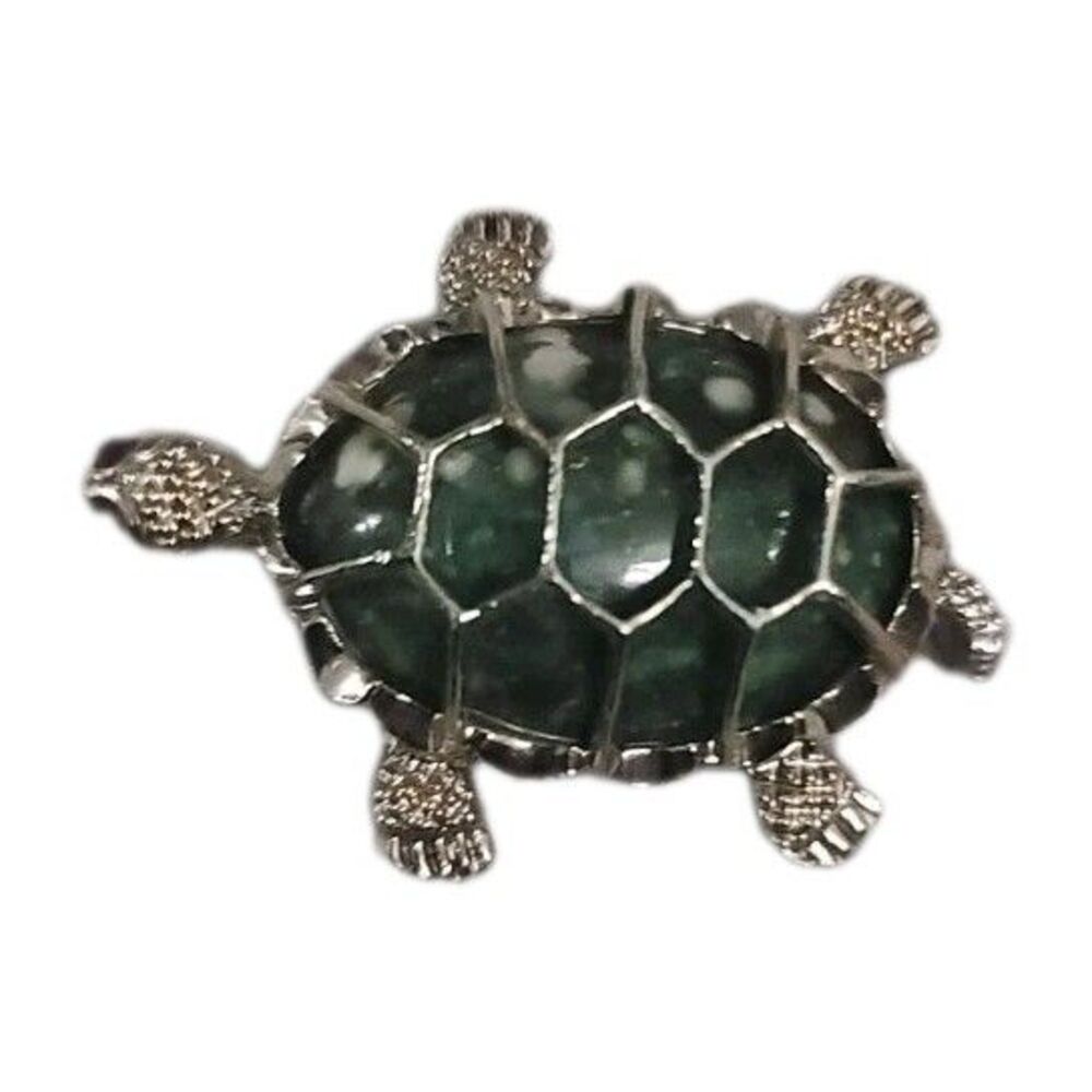Vintage Gerrys Turtle Brooch Pin Green Shell Red Eyes Gold Tone Metal Tiny 1 1/4